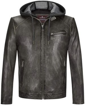 Milestone Vintage Lederjacke Mit Metallreißverschlüssen - Grau