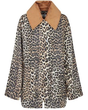 Ganni Luipaardgeprinte Canvas Midi Jas - Bruin