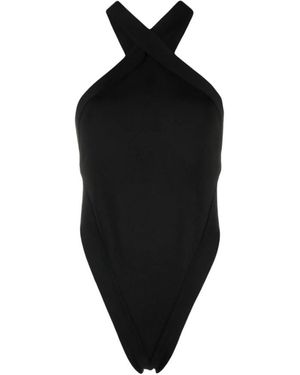 Saint Laurent Body negro con cuello halter y recortes