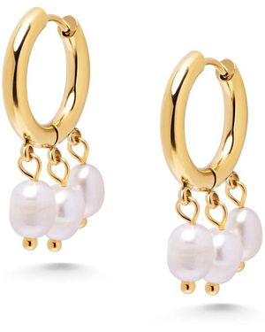 Nialaya Triple Drop Pearl Hoops - Mettallic