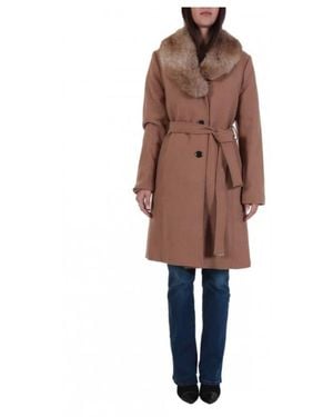 Michael Kors Jassen ,Bruin ,Wol Faux Fur-Collar Wool Blend Coat