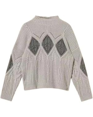 Twinset Wollmischstrick Mit Intarsien - Grau