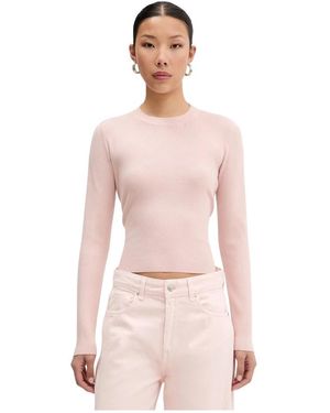 ViCOLO Truien & Vesten ,Roze ,Polyester Top Met V-Hals En Lange Mouwen En Ribstructuur