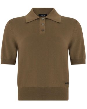 A.P.C. Tops ,Bruin ,Katoen Cotton Knit Polo - Groen