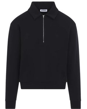 Jil Sander Hoodies & Sweatvesten ,Zwart ,Katoen Half-Zip Sweatshirt