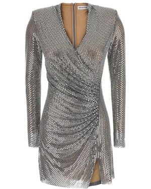 Self-Portrait Rhinestone Mesh Wrap Mini Jurk - Grijs