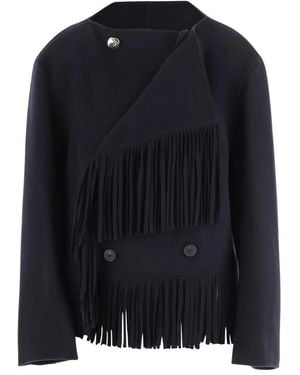 Carven Woll- Und Kaschmirjacke Mit Fransen Und Doppelreihigem Verschluss - Schwarz