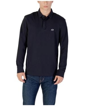 ARMANI EXCHANGE Blau Bedrucktes Langarm-Poloshirt
