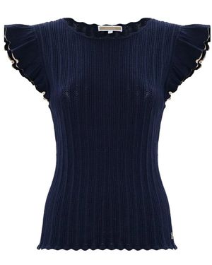 Kocca Maglione a maniche corte slim fit a coste - Blu