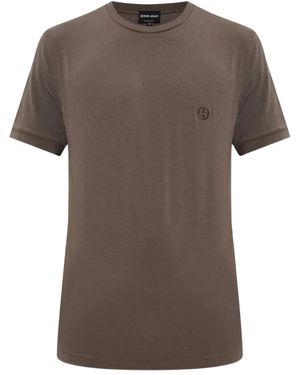 Giorgio Armani T-Shirt Mit Logo-Stickerei - Braun
