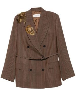 Dries Van Noten Bestickter Oversized-Blazer Mit Doppelreiher - Braun