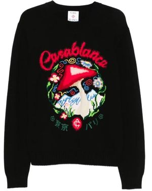 CASABLANCA Schwarzes Seidenemblem Jersey Langarm