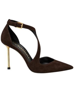 Ninalilou Pumps Aus Wildleder Mit Knöchelriemen Und Goldenem Stilettoabsatz - Schwarz