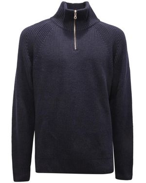 Brooksfield Wolmix Half Zip Sweater - Blauw