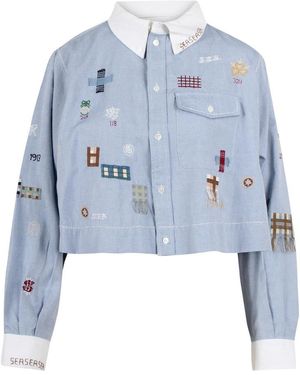 Sea Overhemden ,Blauw ,Cropped Oxford Shirt