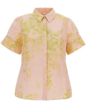 Erdem Overhemden ,Roze ,Linnen Bloemen Linnen Shirt Met Korte Mouwen - Geel