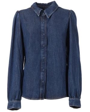7 For All Mankind Overhemden ,Blauw ,Denim Camicia Puff Sleeve Poppy