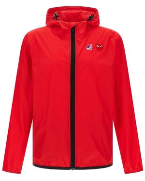 COMME DES GARÇONS PLAY Jassen ,Rood ,Waterdichte Stoffen Jas Met Capuchon