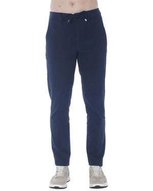 Berwich Seersucker Broek Met Trekkoord En Platte Voorkant - Blauw