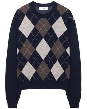 DUNST Argyle Rundhals-Pullover - Blau