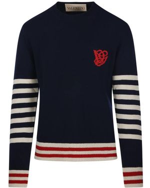 Valentino Truien & Vesten ,Blauw ,Wol Wollen Trui Met Vg-Borduursel