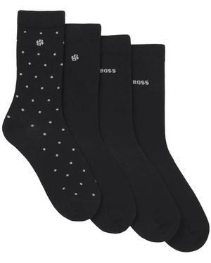 BOSS Ondergoed ,Zwart ,Katoen Regular Hoogte Logo-Detail Sokken (4-Pack)