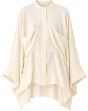 MEIMEIJ Overhemden ,Wijde Kimono Blouse Met Patchzakken Aan De Voorkant - Naturel