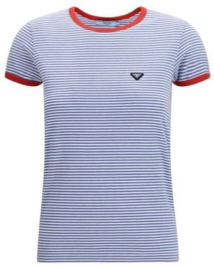 Prada Cotton T-Shirt Met Ronde Hals - Blauw
