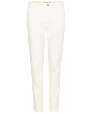 Cream Straight Trousers - White