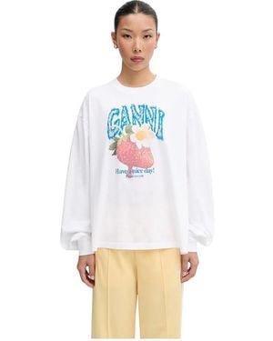 Ganni Long Sleeve Tops - Blanco