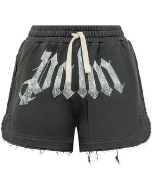 Palm Angels Korte Broeken ,Zwart ,Katoen Big Waist Logo Sweatshorts