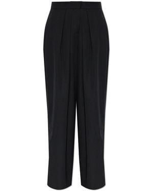 Balmain Broeken ,Zwart ,Wol Woolen Pantalon Met Wijde Pijpen En Plooi