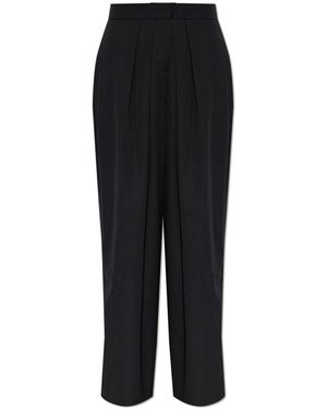 Balmain Broeken ,Zwart ,Wol Woolen Pantalon Met Wijde Pijpen En Plooi