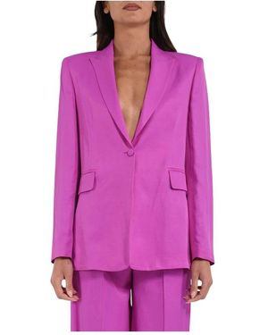 ACTUALEE Oversized Leinenblazer Mit Revers - Lila