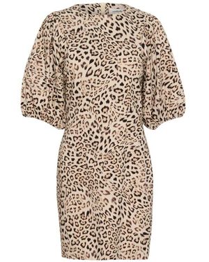 Soaked In Luxury Leopardenmuster Kleid Mit Puffärmeln - Natur