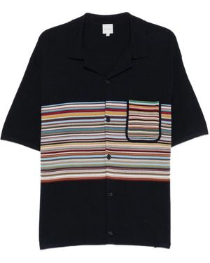 Paul Smith Gestreiftes Strick-Camp-Shirt - Schwarz