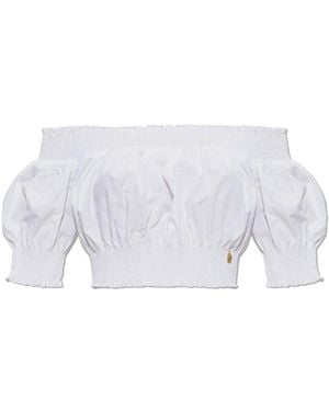 Balmain Overhemden ,Wit ,Katoen Poplin Off-Shoulder Top
