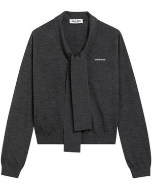 Miu Miu Truien & Vesten ,Grijs ,Wol Logo Cardigan - Zwart