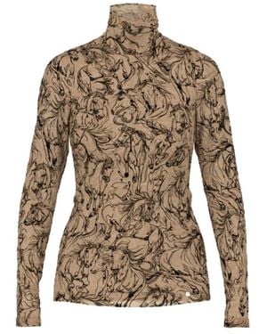 Marc Cain Tops ,Bruin ,Equestrian Grace Mesh Polo Neck Fitted Top