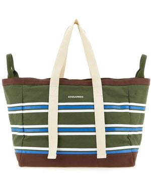 DSquared² D2 College Gestreepte Katoenen Canvas Shopper - Groen