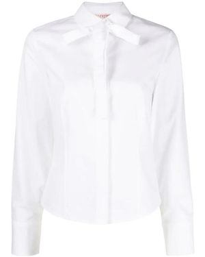 Valentino Overhemden ,Wit ,Katoen Witte Katoenen Poplin Blouse Met Strik