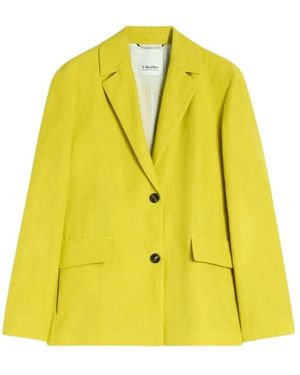 Max Mara Jassen ,Geel ,Leer Getailleerd Linnen Jasje