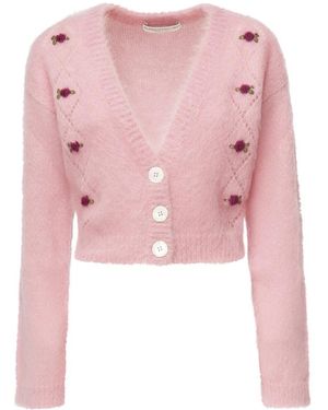 Alessandra Rich Roze Wollen Crepe Jas Met Juweelknopen