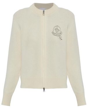 Moncler Wol Cardigan Met Geborduurd Logo - Wit