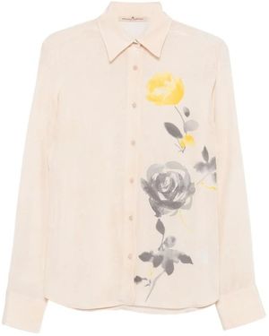 Ermanno Scervino Overhemden ,Zijden Blouse Met Bloemendruk - Wit