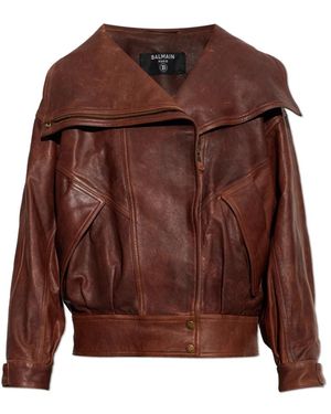 Balmain Jassen ,Bruin ,Leer Leren Bomberjack Van Lamsleer