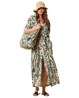 Mason's Blumiges Leinen-Viskose Kleid Mit Mandarin-Kragen - Grün
