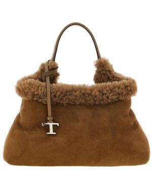Tod's Tote Bag Van Suède En Schapenvacht - Bruin