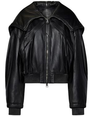 The Attico Schwarze lammleder-kapuzen-bomberjacke