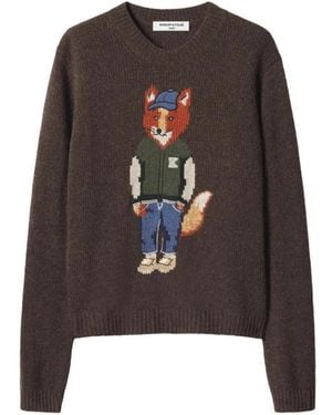 Maison Kitsuné Dressed Fox Crew Neck Sweater - Bruin